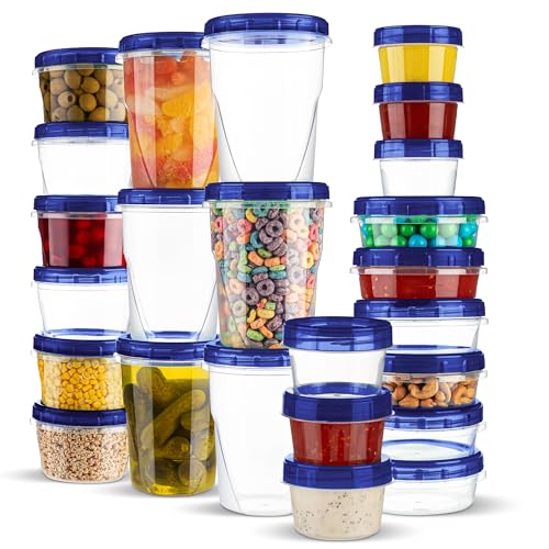 PLASTICPRO 24 Pack Twist Top Containers Assorted Sizes Plastic Food Storage Containers with Blue...