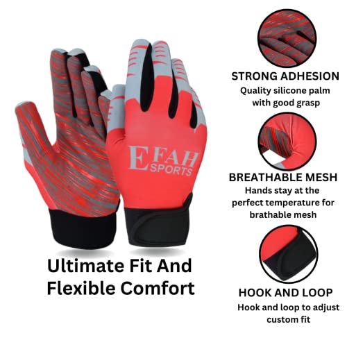 Efah Sports Football Receiver Gloves For Youth Kids Boys Children Adult Soccer Receiver Glove With Strong Silicone Grip Palms (Red, Xxs, Ambidextrous) #TOP1