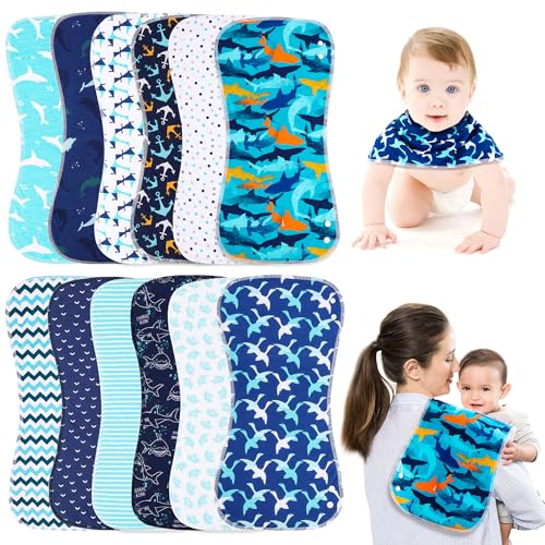 Image of Benoxine Baby Burp Cloths & Baby Bibs 2-in-1 Design Large Size 3 Layers Thicken Cotton Super Absorbent and Soft Baby Spit Up Burping Rags Baby Burp Cloth Set for Boys and Girls Solid 12 Pack
