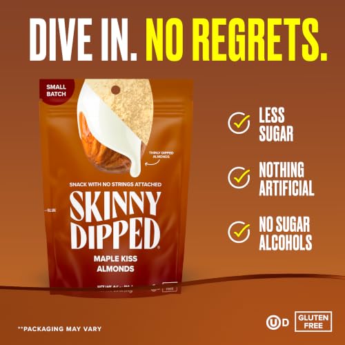 Image of SkinnyDipped Maple Kiss Almonds, 3.5oz Resealable Bags | 5 Pack | Seasonal | Crunchy Whole Almonds Thinly Dipped | Gluten Free | Plant Protein Snack