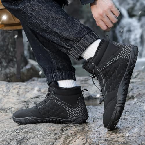 Image of Hike Winter Footwear Barefoot Boots Mens Womens, Waterproof Winter Snow Boots, Warm Ankle Booties, Wide Toe Barefoot Hiking Boots, Non-Slip Zero Drop Sole Hike Shoes for Hiking Walking Outdoor