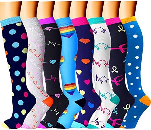 CHARMKING Compression Socks for Women & Men (8 Pairs) 15-20 mmHg Graduated Copper Support Socks are Best for Pregnant, Nurses - Boost Performance, Circulation, Knee High & Wide Calf (L/XL, Multi 06)