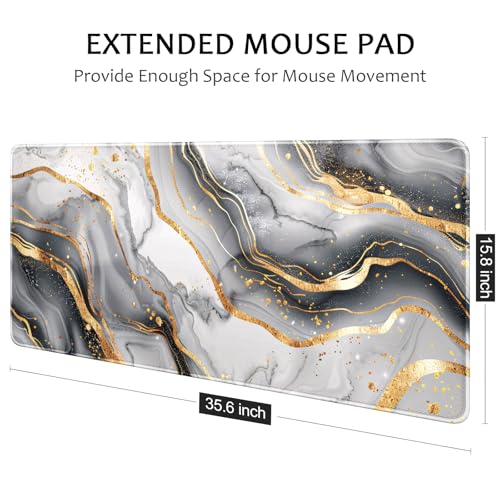 Image of Auhoahsil Desk Mat, Ultra Large Mouse Pad, XXL Gaming Mousepad, Pretty Desk Pad, Big Extended Full Size Desktop Desk Matt for Keyboard, Laptop & Computer, 35.5 x 15.7 in, White Gray Marble