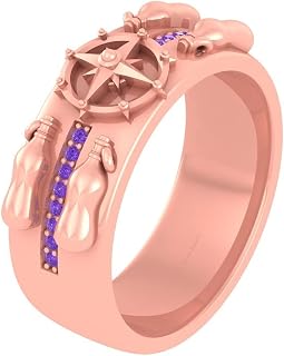 Purple Amethyst Message Bottle and Star Compass Nautical Band For Men Rose Gold Finish 925 Silver