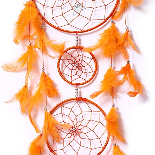 Image of Handmade Dream Catcher Feather Wall Hanging Orange, Home Decor for Bedroom, Kids Room, Living Room & Balcony Decoration, Gift Item (18L x 94H cm, Pack of 1)