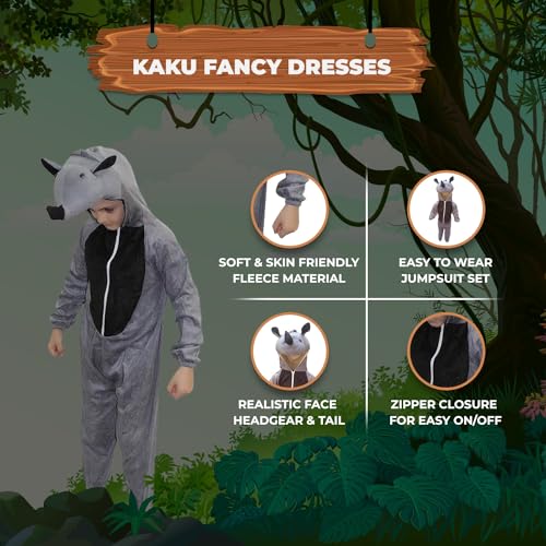 Image of Kaku Fancy Dresses Rhino Wild Animal Costume for Kids - Grey, 3-4 Years | Animal Fancy Dress for Boys & Girls