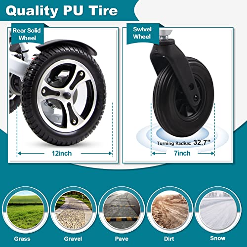 Lightweight Electric Wheelchair Folding Power Wheelchair For Seniors Weight Only 48Lbs With 12"Solid Rear Tires Support 220Lbs Dual Motors And Long Range 2 * 8Ah Lithium Batteries #TOP5