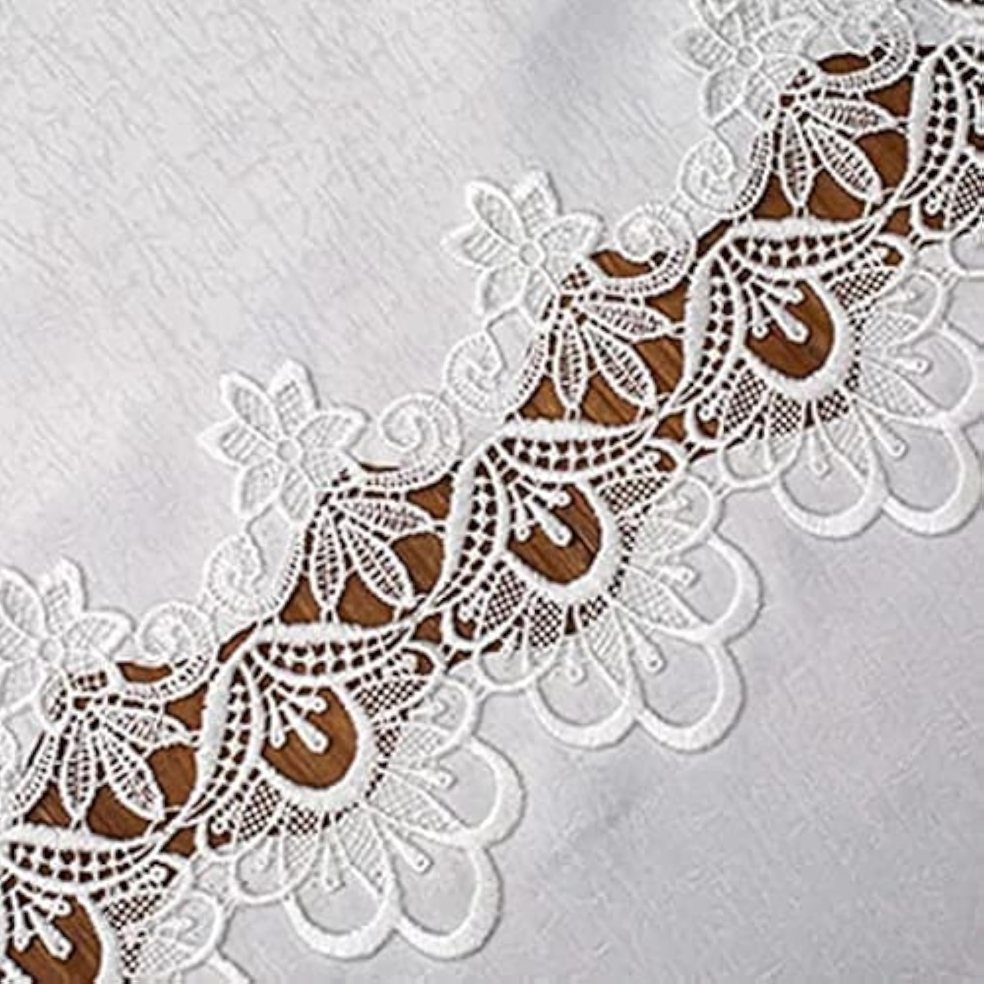 Satin Plain Lace Cut Work Round Table Cover