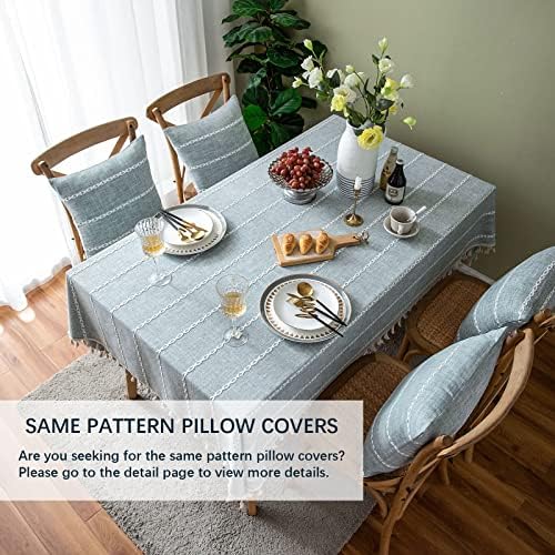 H&Wanss Tablecloths Rectangle Washable Table Cloth Heavy Duty Dust-Proof Table Cover for Party Kitchen Dining Table with Tassel Stitching (Cyan Grey, 55"X63")