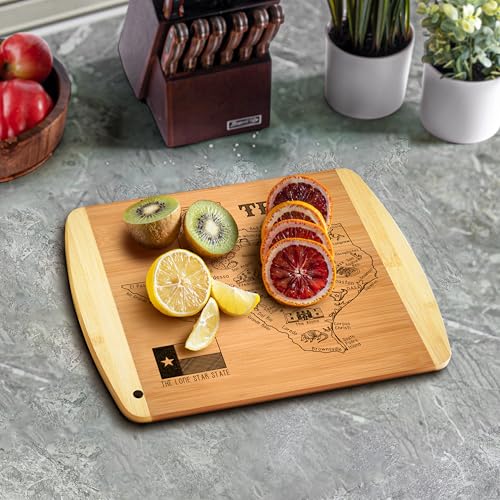 Tabla de cortar rectangular de bambú con mapa de Texas miniatura 6