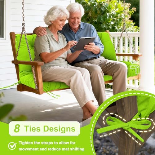 Image of Porch Swing Cushions Outdoor 60 inch x 40 Waterproof Swing Cushions 3 Seater Replacement with Backrest & 8 Ties 5 inch Thick Bench Swing Cushions for Outdoor Furniture Patio(Grass Green)