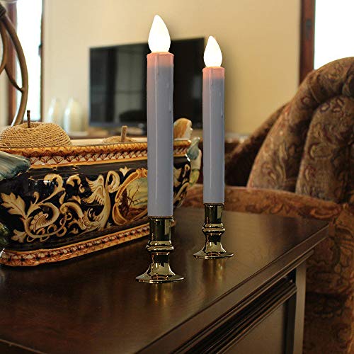 Image of Wondise White Flameless Window Candles with Remote and Timer, Battery Operated Flameless Flickering Window Candles with Gold Holders and Suction Cups Christmas Window Decoration(9 inch, Set of 4)