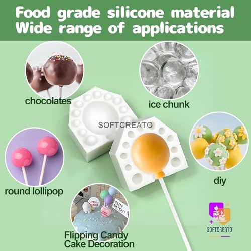 Image of Balloon Shape Silicone Mould for Candle Making | Lollipop Cake Pop Chocolate Fondant Candy Mould | Mini Balloon Candle Mould with Stick DIY Resin Soap Craft (Small)