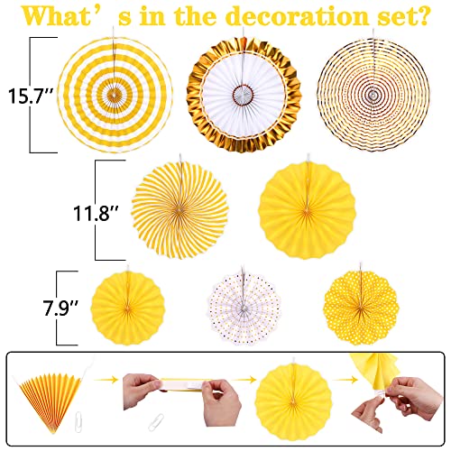 Image of Moon Boat 35PCS Party Decorations Paper Fan Hanging Set - Birthday,Baby Shower,Lemon,Sunflower Theme Decor (Yellow)