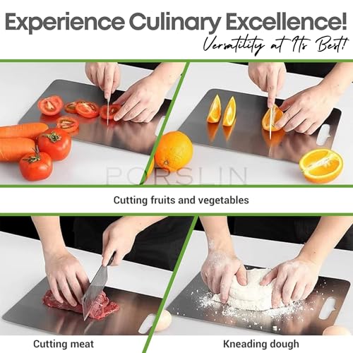Image of Porslin by Chef Stainless Steel Chopping Board, Chopping Board Steel Vegetable Cutting Board Steel for Kitchen Use, SS Chopper Board, Metal Cutter Board 31 X 21cm, Premium, Heavy Duty