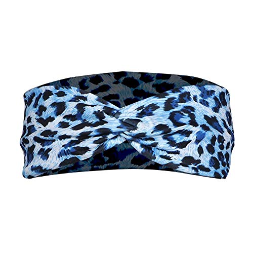 Women and Girls Headwraps Leopard print elastic Hair Accessories Camouflage Print Designs Non slip off Hair Bands Sports Headbands Yoga Outdoor Hair Bands (Blue Leopard)