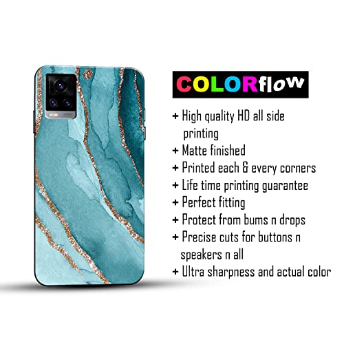 Image of COLORflow Back Cover Compatible with Vivo V20 | Beautiful Blue Marble Golden Stripes | Designer Printed Hard CASE Bumper Back Cover Compatible with Vivo V20