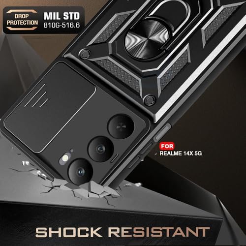 Image of AIBEX Back Cover for Realme 80X 5G / Realme P3X 5G / Realme 14X 5G | D10 Tough Armor Case | Sliding Camera Shield | 360 Protection | Kickstand Ring Holder | Military-Grade Shockproof Bumper Case