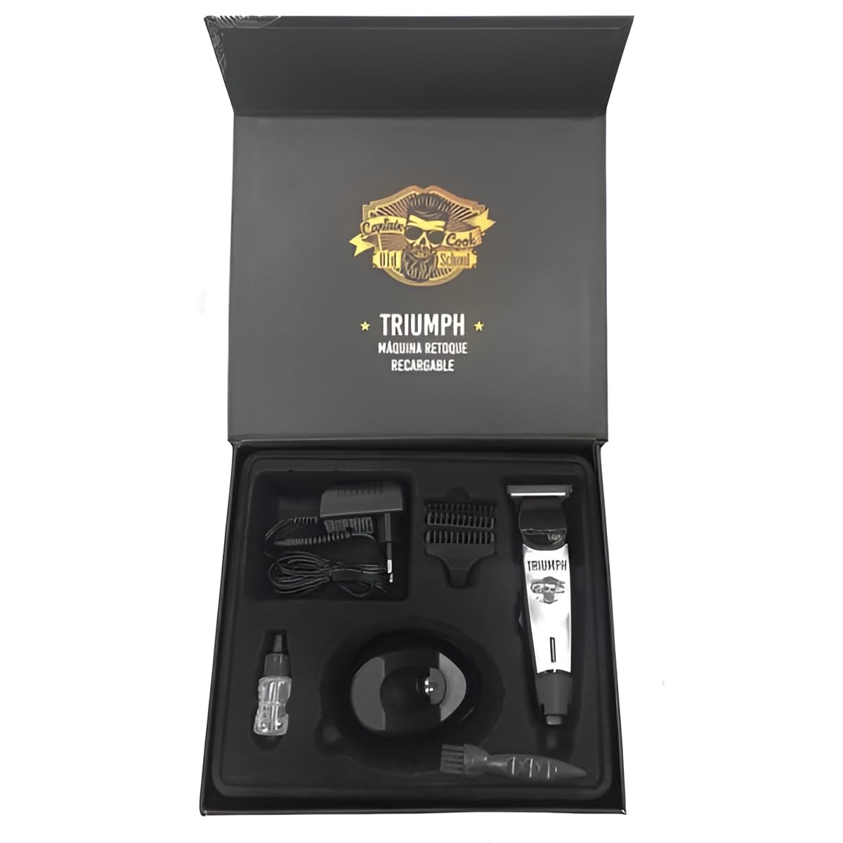 CAPTAIN COOK TRIUMPH Maquina Cortapelos Profesional de Retoque, Maquinilla Inalámbrica 10W para Barba y Contornos, Autonomía 2h con Base de Carga, 3 Peines Guía y Motor de 6500 RPM