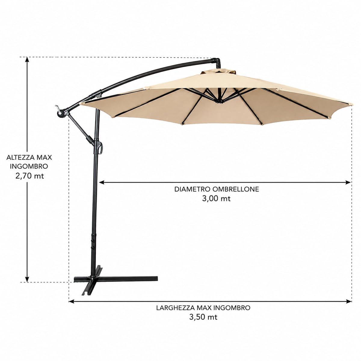 Yellowshop | Ombrellone Da Giardino colori vari Ø mt. 3X3 Decentrato In Acciaio, Parasole Laterale Arredo Piscina, Gazebo, Terrazze, Bar, Hotel, Balconi