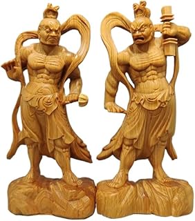 仏像 木彫り 金剛力士像 二体一対 天然 崖柏木 仁王像 護法善神 高さ12cm ◆商売繁盛・無病息災・福徳・福運・厄除け