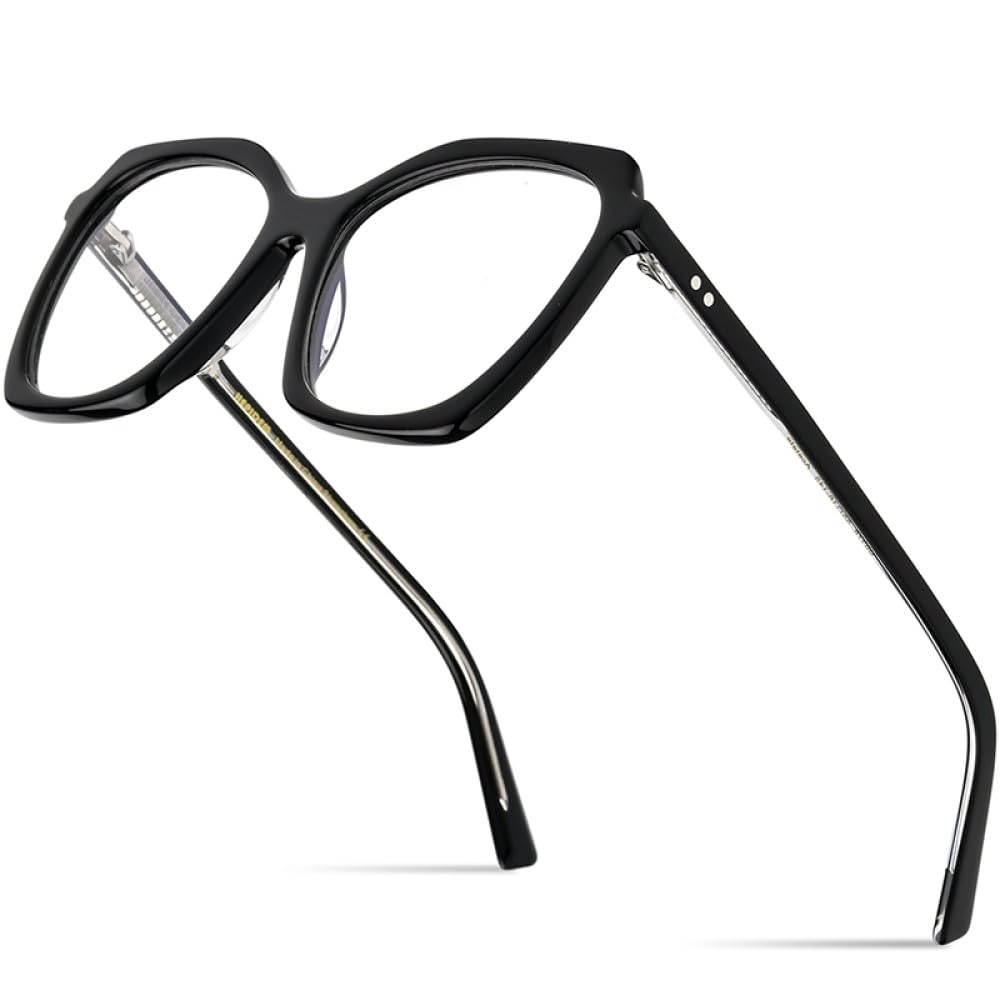 Trendiges mehrfarbiges Acetat-Brillengestell für Damen, Cat-Eye-Brille, Cateye-Brille, Schwarz, Einheitsgröße