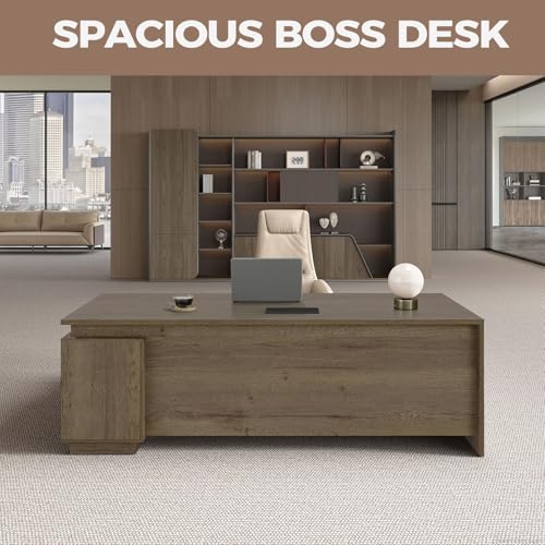 Nuipesn 63" L Shaped Executive Desk with Locking Drawers - Modern Commercial Grade Business Office Furniture - Heavy Duty Wood Computer Workstation with Full Privacy Panel & Cable ManagementWalnut - Image 5