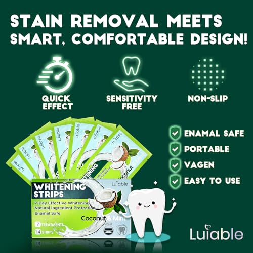 Image of Teeth Whitening Strips for Tooth White: Professional Dentist Formulated Teeth Whitener Enamel-Safe Non-Slip 14 Strips 7 Treatments (14 Count (Pack of 1), Coconut Mint)