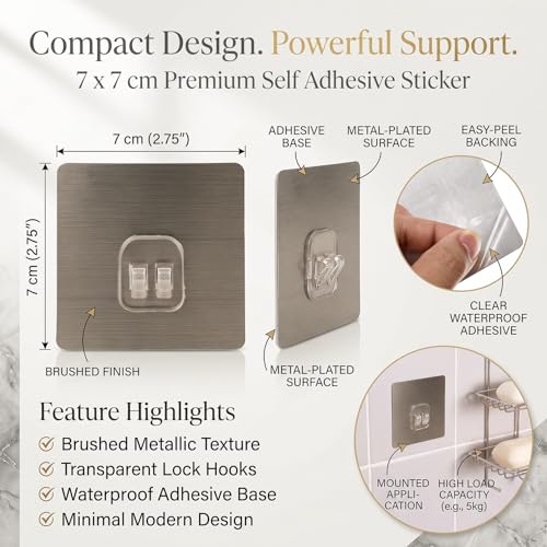 Image of Self Adhesive Magic Sticker | Wall Mount Stickers for Corner Shelves | Heavy Duty, No Drill Stickers for Bathroom & Kitchen Rack | 5-7kg Load Capacity - Only Stickers (7x7 cm) (Pack of 2, Gray)
