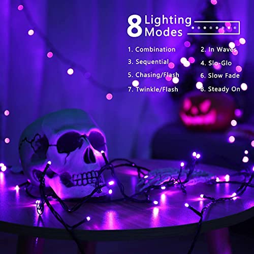 PhilzOps Halloween Catena Luminosa, 20M 200 LED Viola Stringa Luci Esterno 8 Modalità Impermeabile Natale Catena di Luci per Decorazioni Interno Festive Festa Nozze Giardino Balcony Finestra
