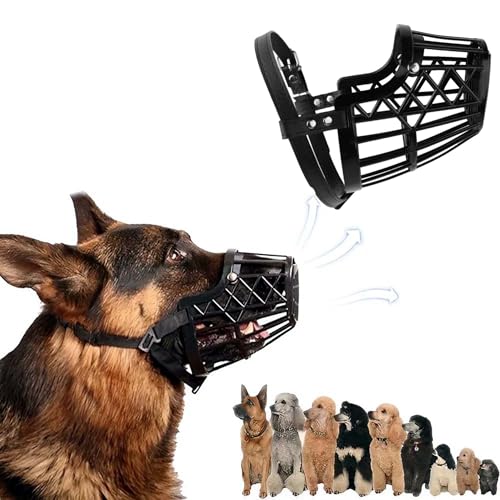Image of RvPaws Anti Biting Dog Muzzle Basket Cage Design Plastic Pet Muzzle Comfortable Barking Easy to Adjust Quick Release Buckle (No-7, XX-Large)