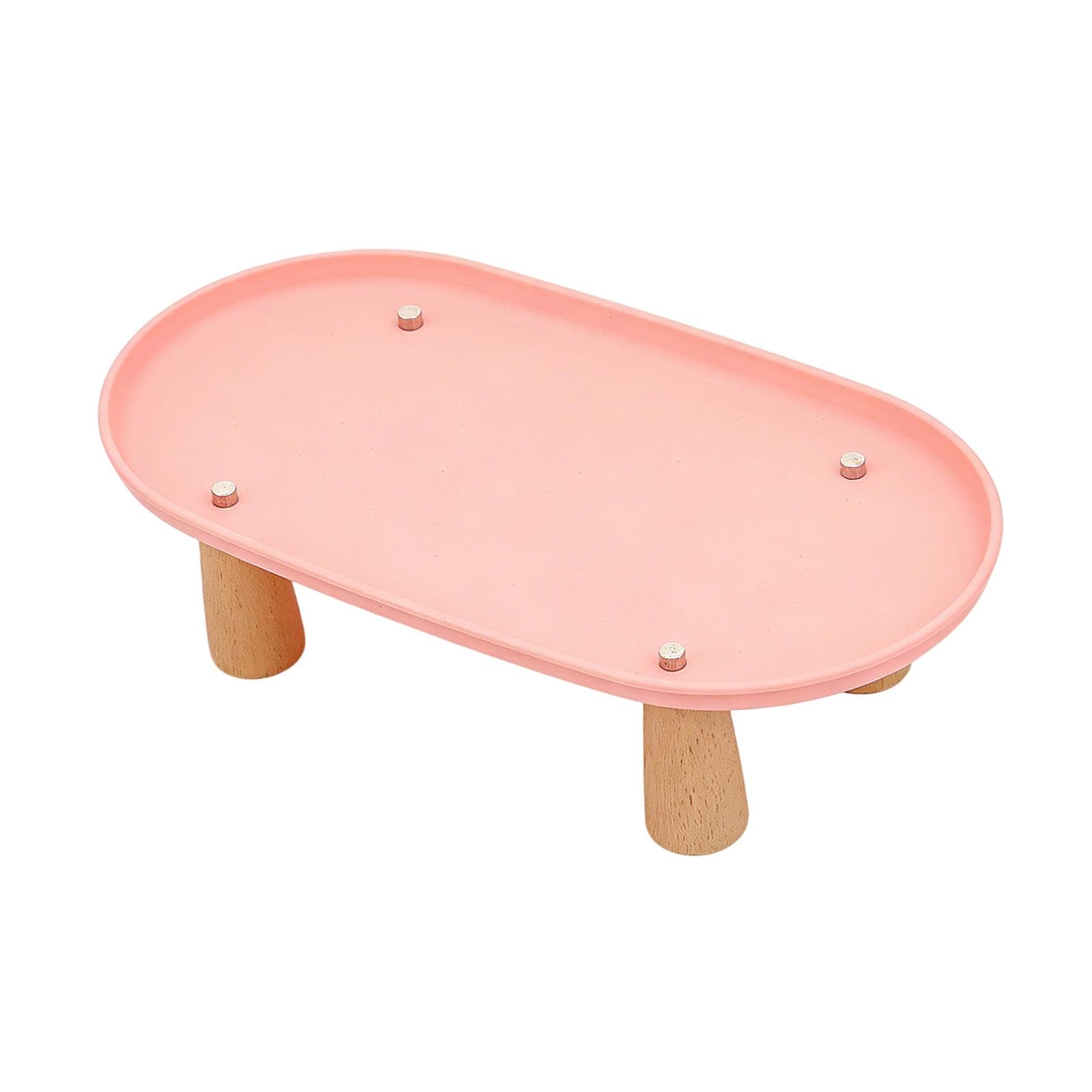 Baoblaze Cat Bowl Stand Wooden Leg Sturdy Nordic Oval Stable for to Protect Cat Neck Feeding Station Pet Feeder Stand Rack, Pink 31cmx17cm