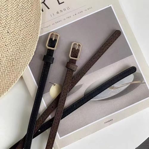 Trend Casual Luxury Design Retro Thin Belts Pin Buckle Waistband Jeans Waist Belt PU Leather Belt(black)4