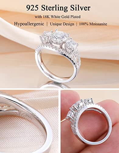 2ct Emerald Cut Moissanite Engagement 3-Stone Ring For Women 18 K White Gold Plated S925 Sterling Silver Vintage Flowers Hollow Ring For Her4