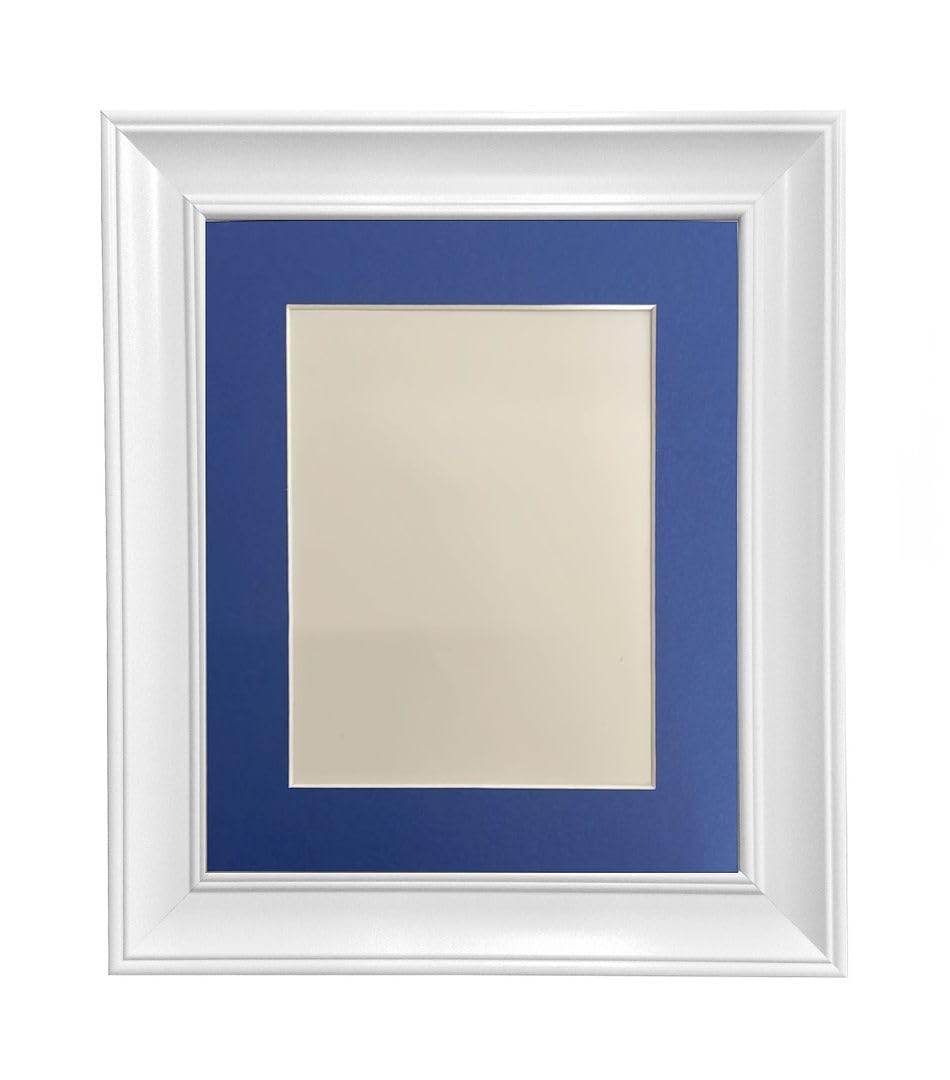 FRAMES BY POST Scandi White Picture Photo Frame with Oxford Blue Mount A2 Image Size A3