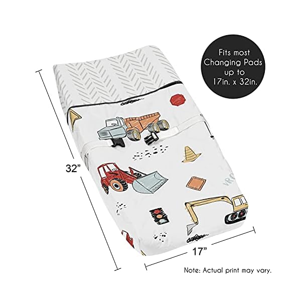 Sweet Jojo Designs Wickelauflage für Bauwagen, für Jungen, Grau, Gelb, Orange, Rot und Blau – Bild 6