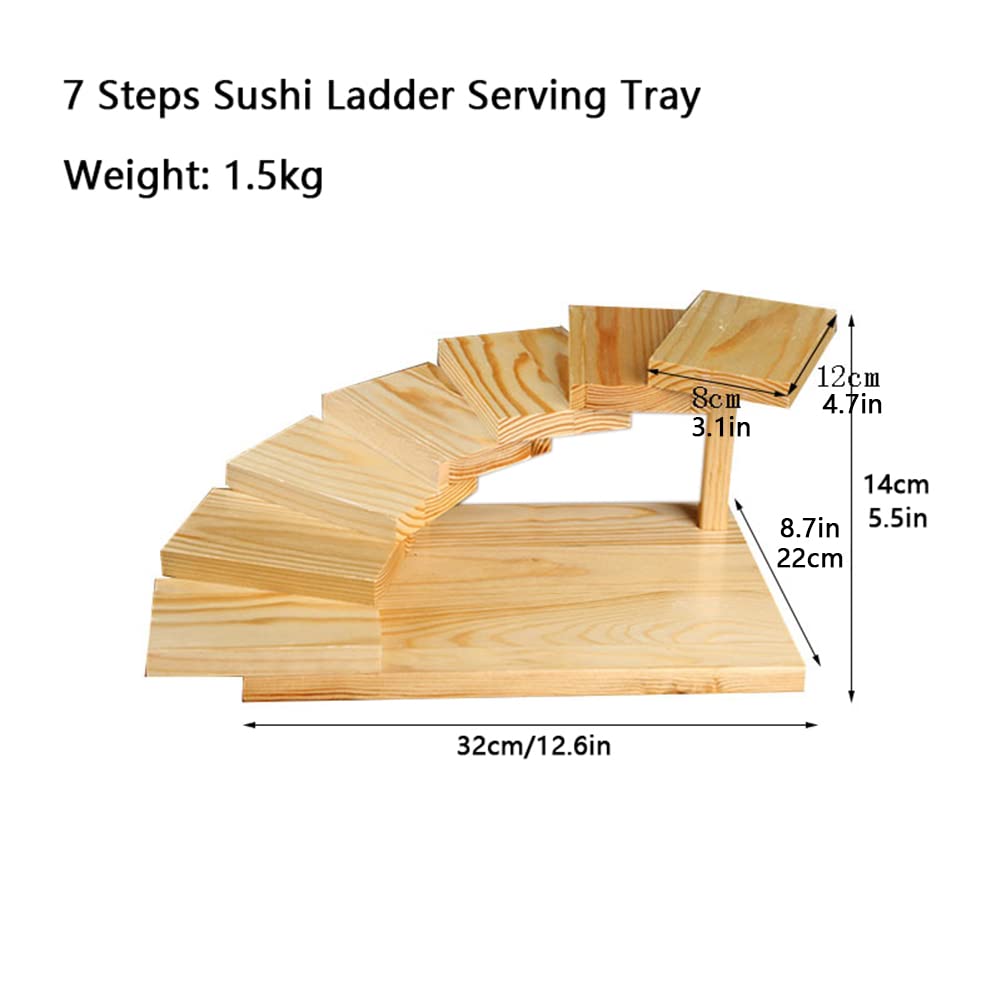 7 Escalones Escaleras Japonés Plato Sushi De Madera Sashimi Bandeja De Servir Creativo Giratorio Tabla De Sushi Plato Vajilla Para Casa Restaurante Barra Rectángulo