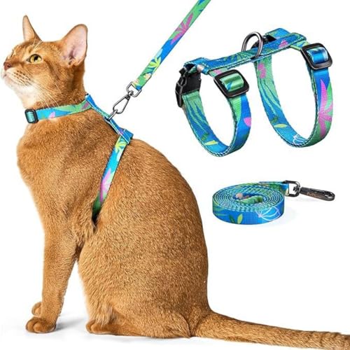 Cat Harness and Leash,Cat Harness and Leash Set, H-Shaped Walking Harness with Chain, Adjustable Neck 7.9-12.2 inches, Chest 10.2-16.9 inches