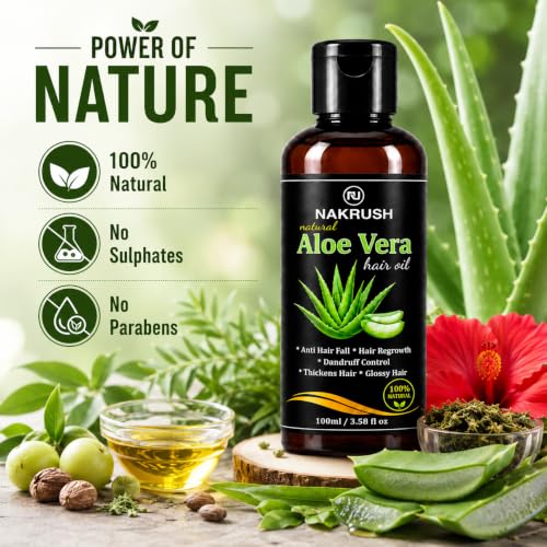Image of Pure Aloe Vera Hair Oil 100ml | Ayurvedic Hair Growth Oil for Hair Fall Control | Non-Sticky Scalp Nourishment Oil with Herbal Ingredients | For Men & Women