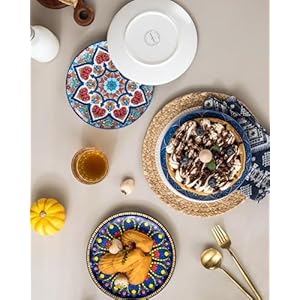 UNICASA Ceramic Dessert Plates 8.25 Inch, Colorful Salad Serving Dishes Microwave & Dishwasher Safe, Set of 4 - Mandala Style UNICASA Ceramic Dessert Plates 825 Inch Colorful Salad Serving Dishes Microwave Dishwasher Safe Set of 4 Mandala Style