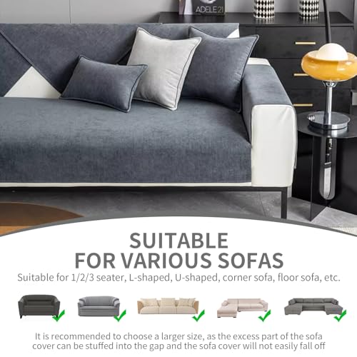 FYFWPA Sofa Überzug Chenille Sofabezug Weiche: Haustier rutschfest Sofaschoner Vintage 1/2/3/4 Sitzer Couch Überzug Einfarbig Sofaüberwürfe für U Form L Form Sektionssofa (Hellgrau, 70 * 120cm)