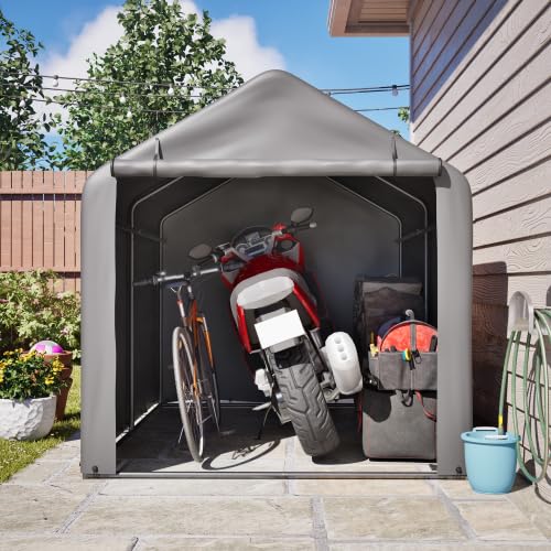 Garage per bicicletta con porta a rullo, 160 x 220 x 165 cm, resistente alle intemperie, in polietilene, per biciclette, moto e attrezzi da giardino, salvaspazio, per giardino, terrazza, cortile