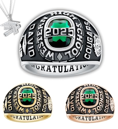 Mementos USA Premium American Brand Class Ring for Men – Express 5 Day Option - Royal Collection – Genuine 925 Sterling Silver or 10KT Gold – Customized High School College University Class Ring – Graduation Gifts