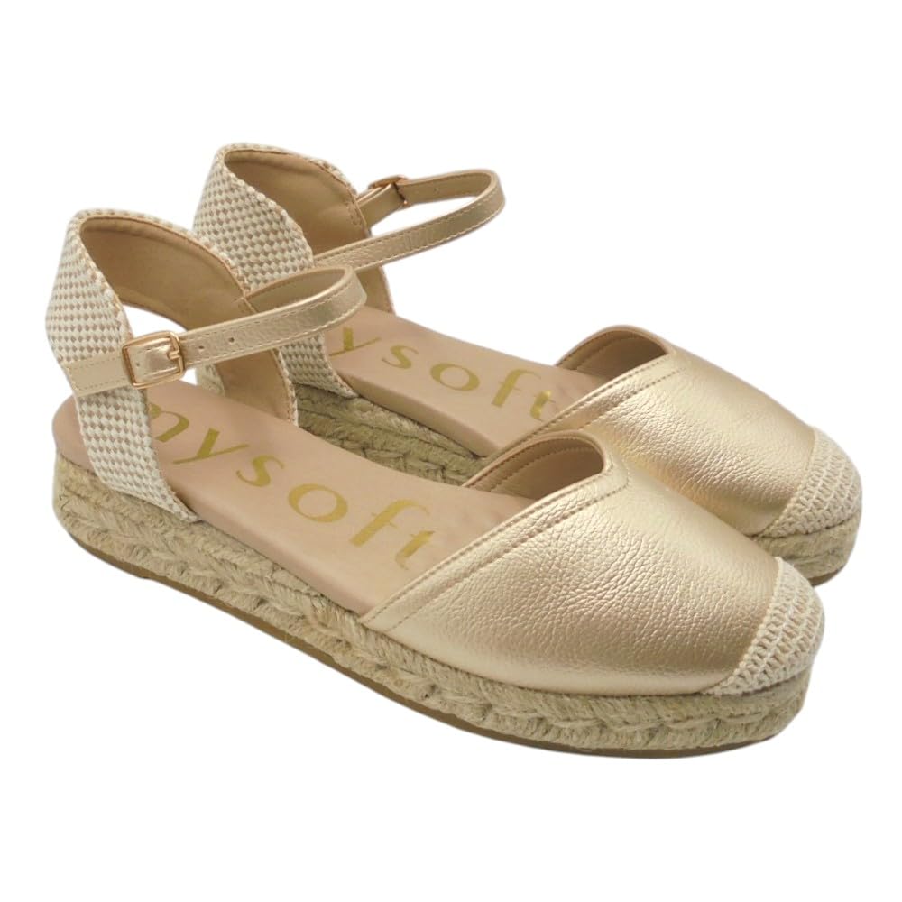 mysoft - 25M140 Alpargatas de Mujer con Planta de Gel Acolchada - Sandalias de Cuña Baja Elegantes y Muy Cómodas, Ideales para Caminar, Diseño Versátil con Cierre de Hebilla para: Mujer