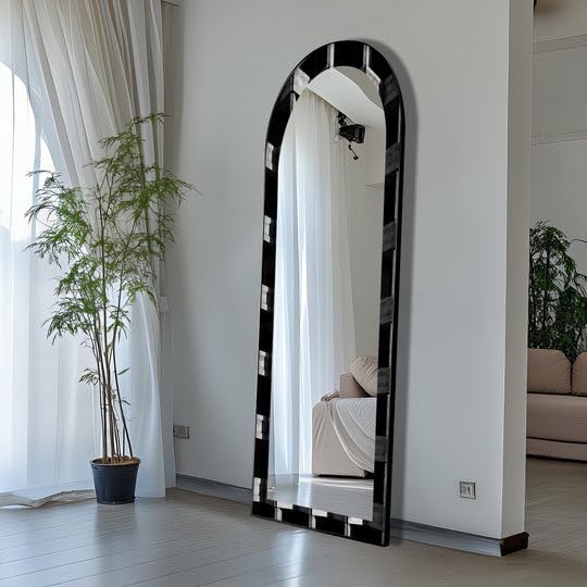 Urban Concrete Vision - Specchio da pavimento astratto ad arco a lunghezza intera, 50,8 x 160 cm (larghezza x altezza), con cornice nera e cornice argentata