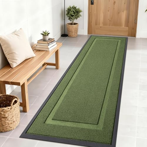 Image of OLANLY Front Door Mat Indoor Outdoor Entrance, Waterproof All-Season, All-Weather Doormat, Sturdy Natural Rubber, Low Profile, Easy Clean Patio Porch Entryway Mat, 71x23, Classic Green