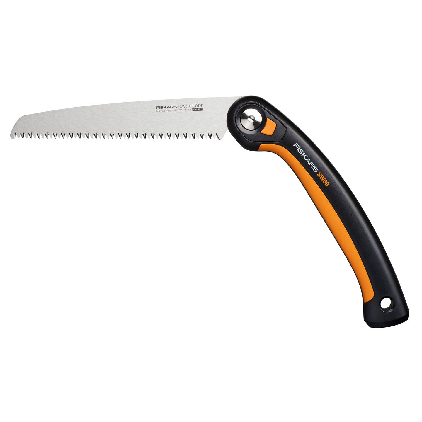 Fiskars Seghetto a Serramanico Plus, Per Rami e Tronchi Spessi, 3 Posizioni di Taglio, Lama Affilata Power Tooth, Denti Grossi, Lunghezza della Lama: 21 cm, Nero/Arancione, SW69, 1067553