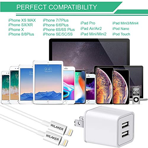 iPhone Charger, WELAKER Data Sync Transfer Lightning Cable 2Pack 6ft with Dual Port Wall Charger Adapter Charging Block Power Plug(ETL Listed) Compatible with iPhone 11 Pro Max XS XR X 8 7 6 5 iPad