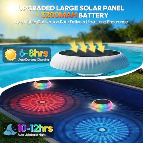 Image of Solar Floating Pool Lights, 6.5in 3200mAh RGB Up and Down Color Changing