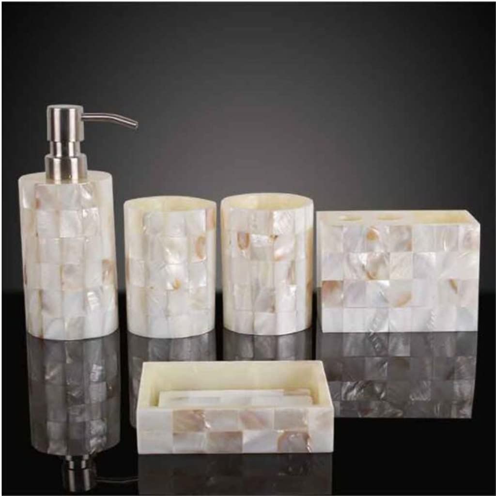 Juegos de Lavabo, Juego de Cinco Piezas Accesorios baño Resina con Forma Concha, Utensilios Lavado, dispensador jabón, Vaso for gárgaras, Soporte for Cepillo Dientes, jabonera